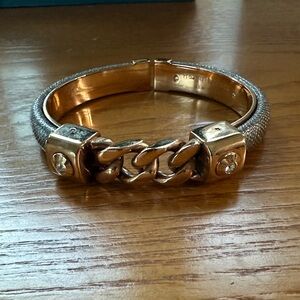 Vintage Henri Bendel Grey Leather/Gold Cuff Bracelet VGUC